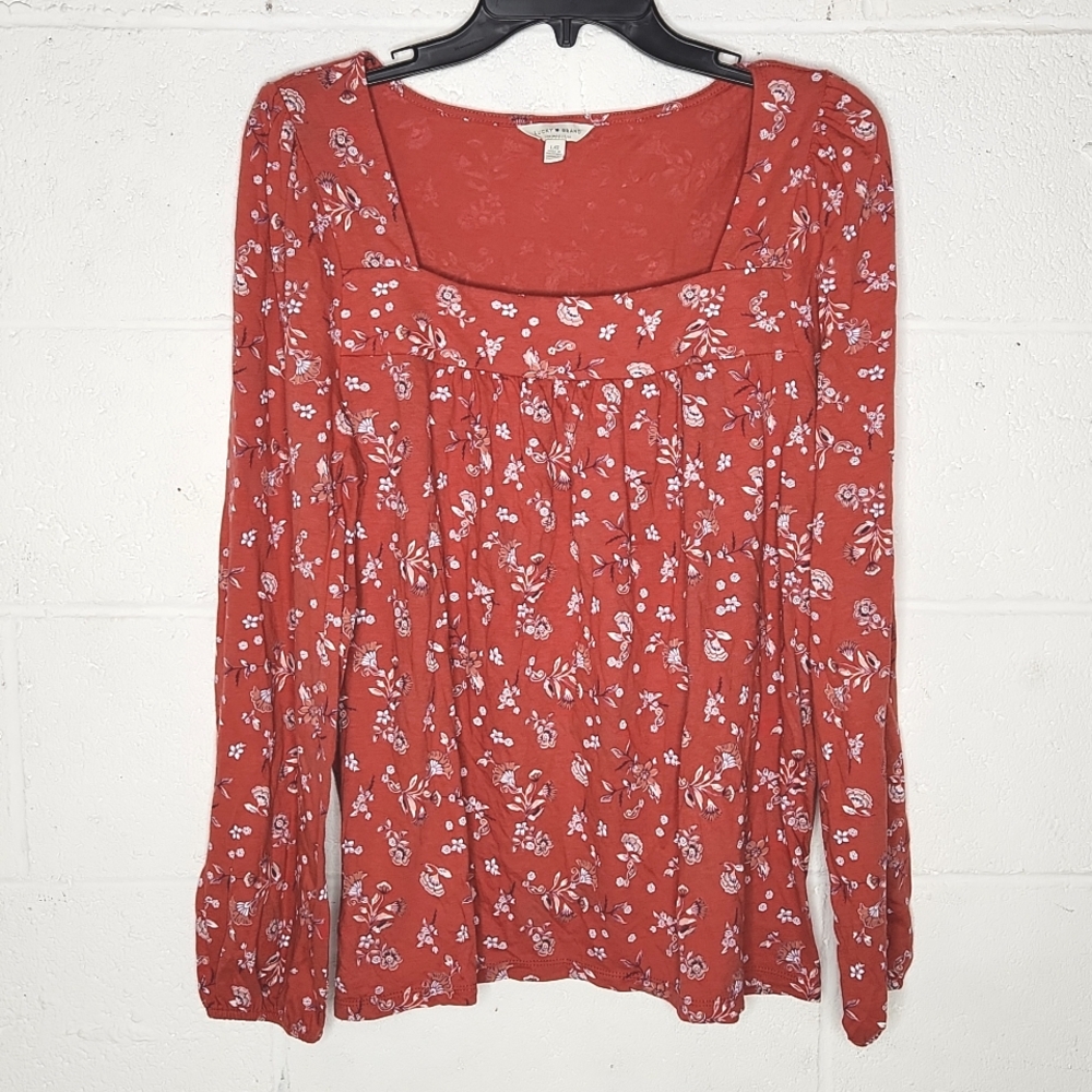 Lucky Brand Smocked Floral Long Sleeve Top